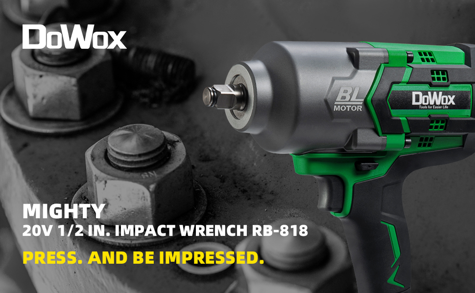 DOWOX Power Electric Cordless Impact Wrench, 1/2 Inch, High Torque 885 Ft-lbs, Brushless, 20V Max 4.(图1)