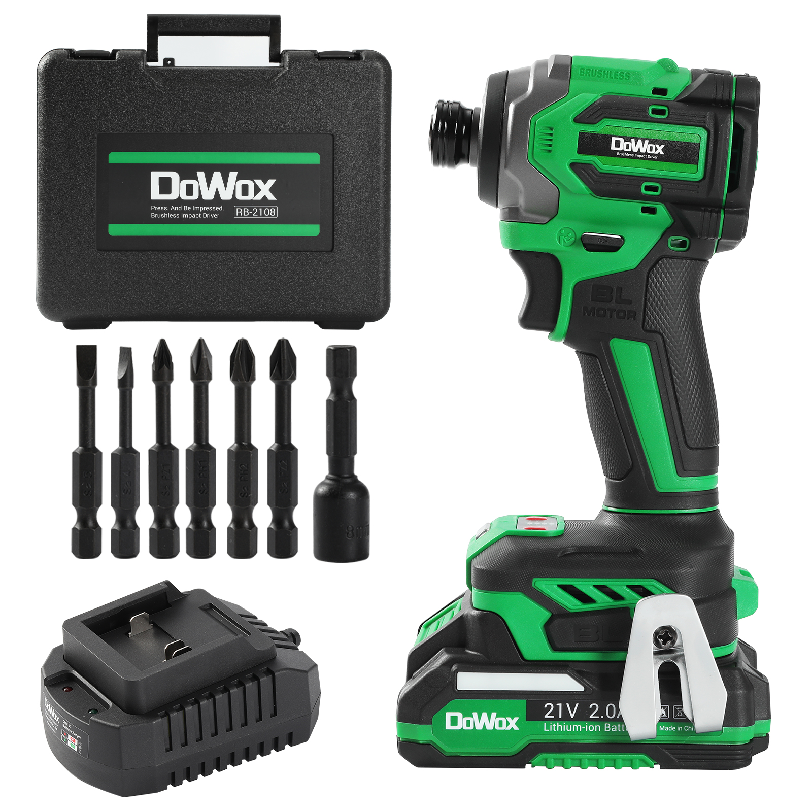 DOWOX Impact Driver Kit, 2000 IN-LBS 21V Impact Drill Driver Set, 1/4 Hex Chuck 0-3200 RPM Variabl(图13)